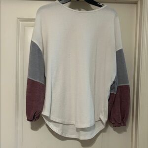 Pink Lily White and Burgundy Colorblock Blouse